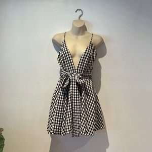 NBD checkered plunging neck dress S